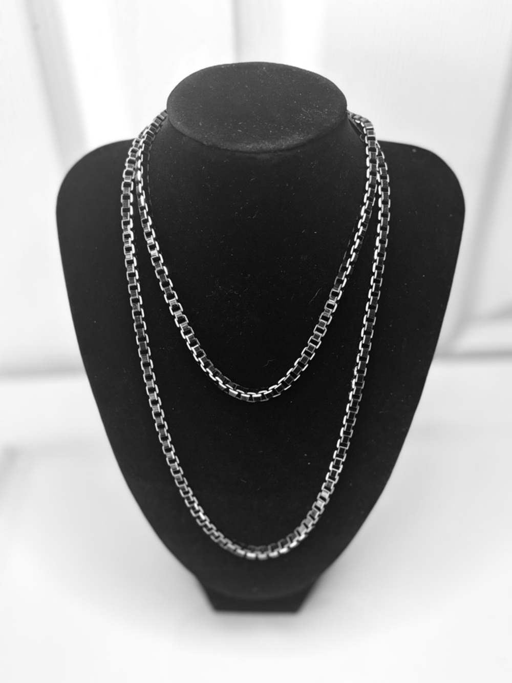 Nine West Double Layer Silver Tone and Black Chain Necklace